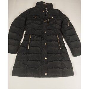 Michael Kors Women S Black Long Puffer Jacket Quilted Gold Hardware Logo